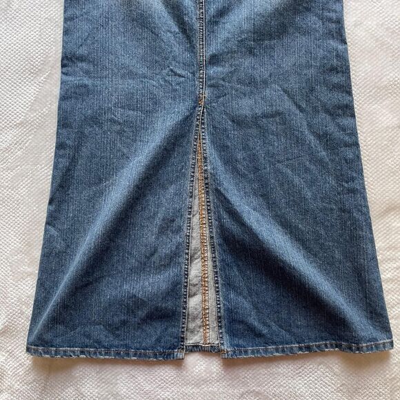 VINTAGE HINT JEANS DISTRESSED DENIM MAXI SKIRT - Picture 3 of 7